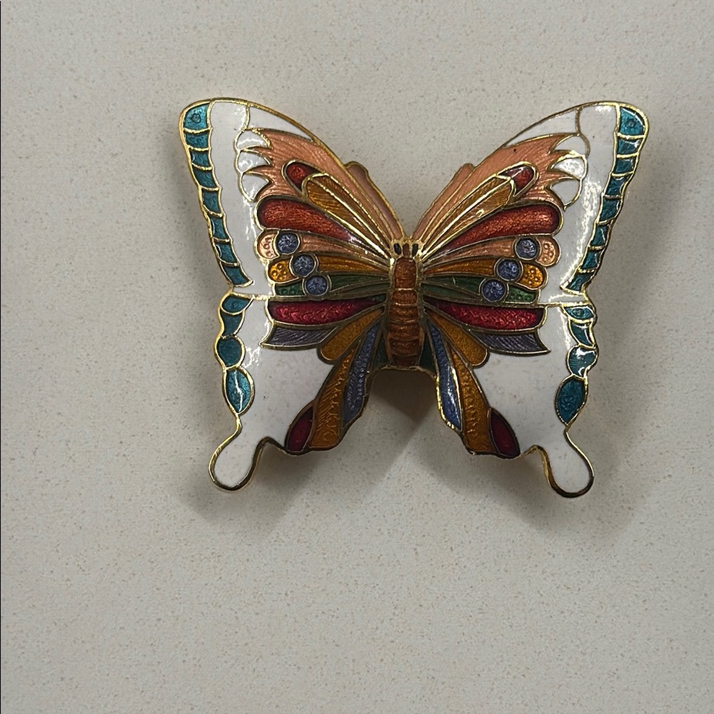 vintage rare beautiful butterfly cloisonné brooch 1960-1980 era